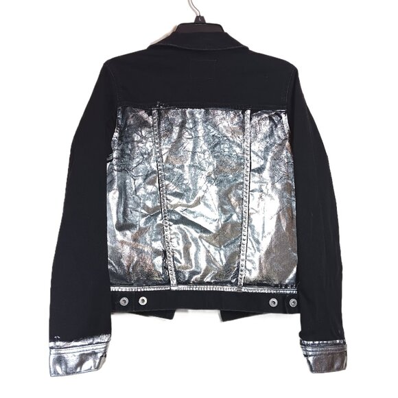 AG Adriano Goldschmied Denim Trucker Jacket Womens S Black Silver Foil Robyn New - Picture 6 of 6